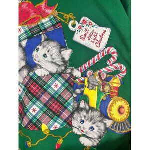 Vintage Christmas Sweatshirt Green L Plaid Festive Classic Holiday Preppy 80s